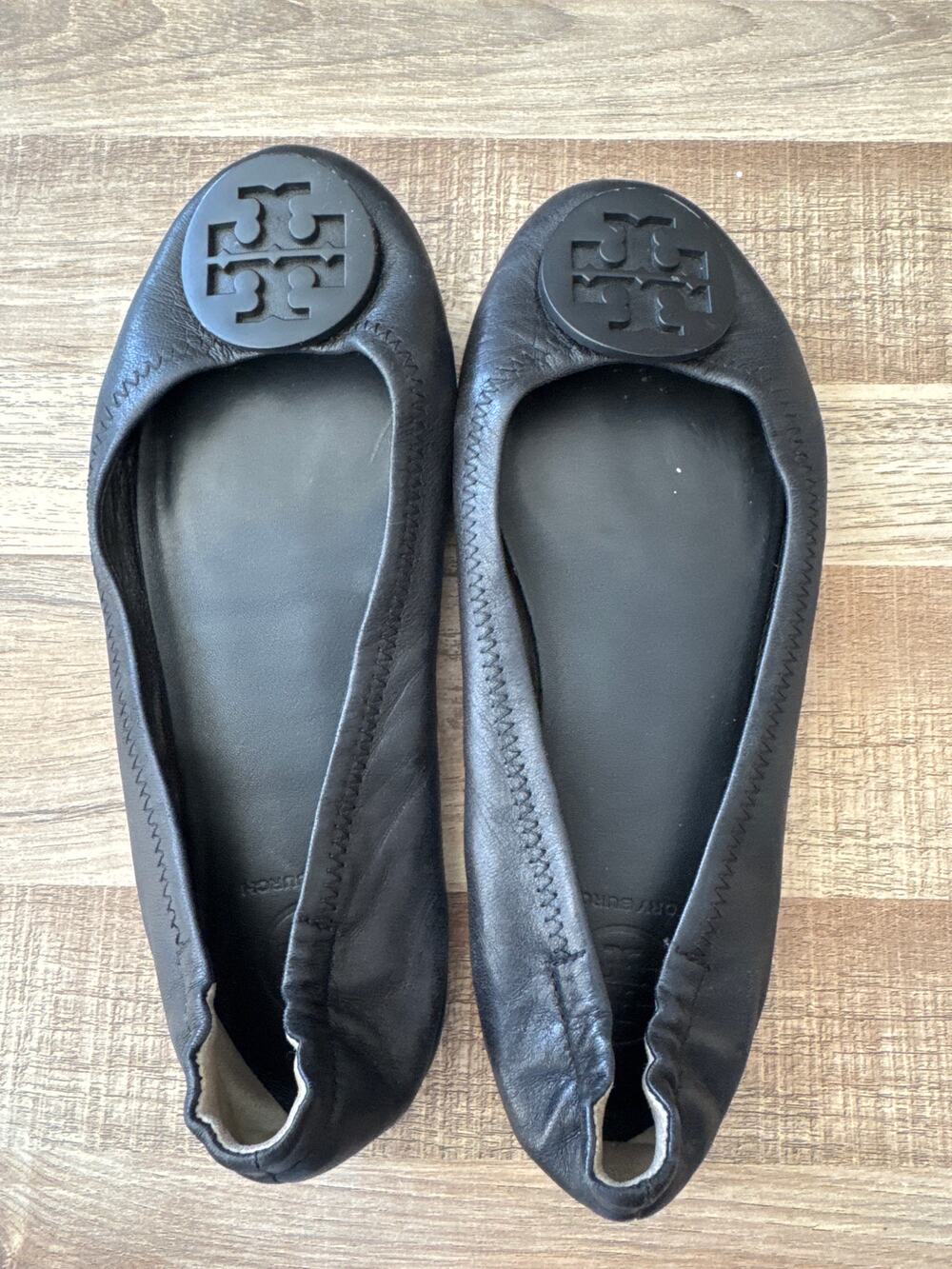 Tory Burch Minnie Ballet Flats Travel Leather in Black size 6
